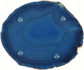 Golden Plated Dyed Blue Agate Coasters Set of 4, Crystal Coaster for Drinks,Geode Coasters with Gold Edge, with Rubber Bumper,Suitable for Kinds of Cups, Wooden Table, Cool Home Decor(3-4")